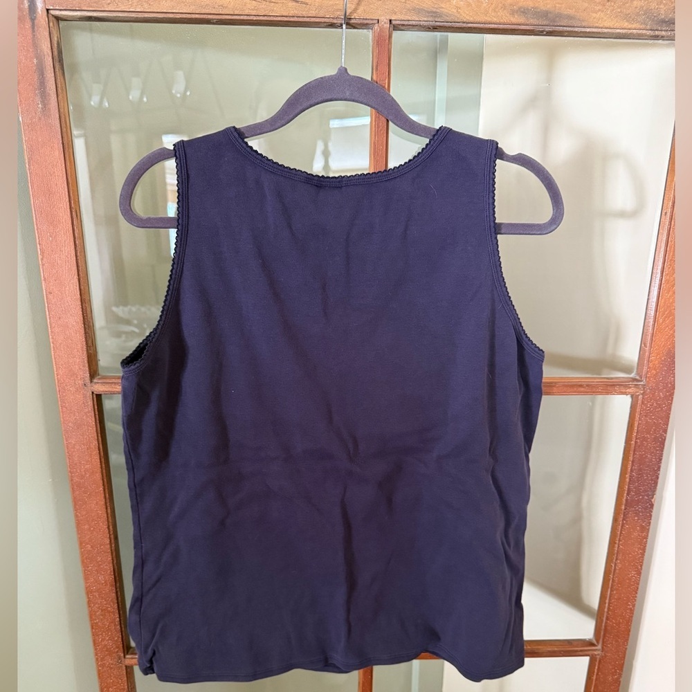 Lands End Women’s Navy Blue Basic Casual Tank Top Lace Detail Layering Size XL - Picture 3 of 3